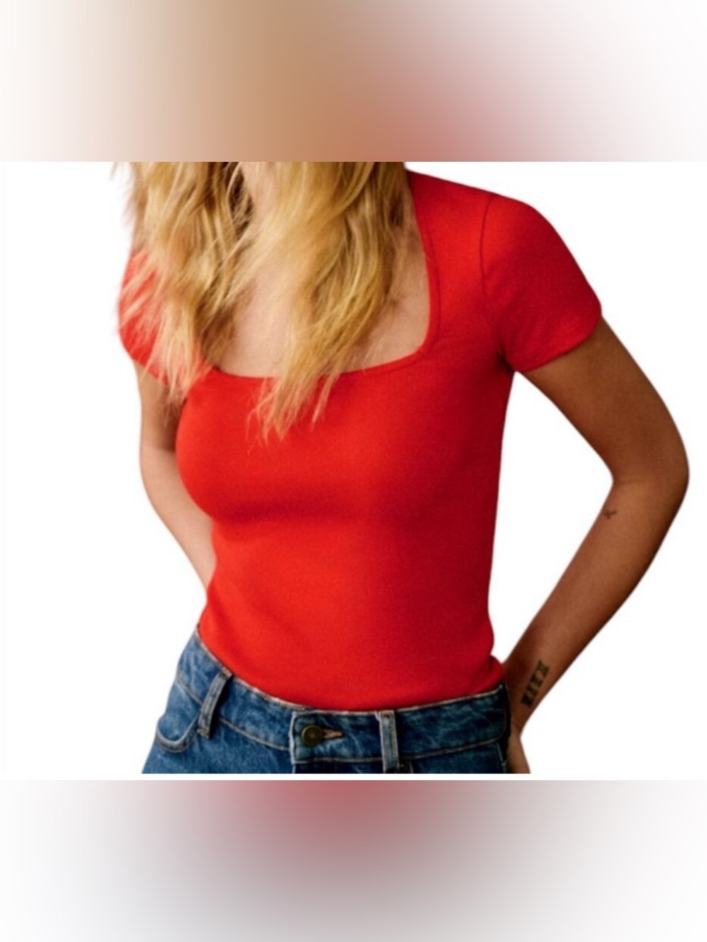 Sezane Amara T-shirt Red Square Neck Small